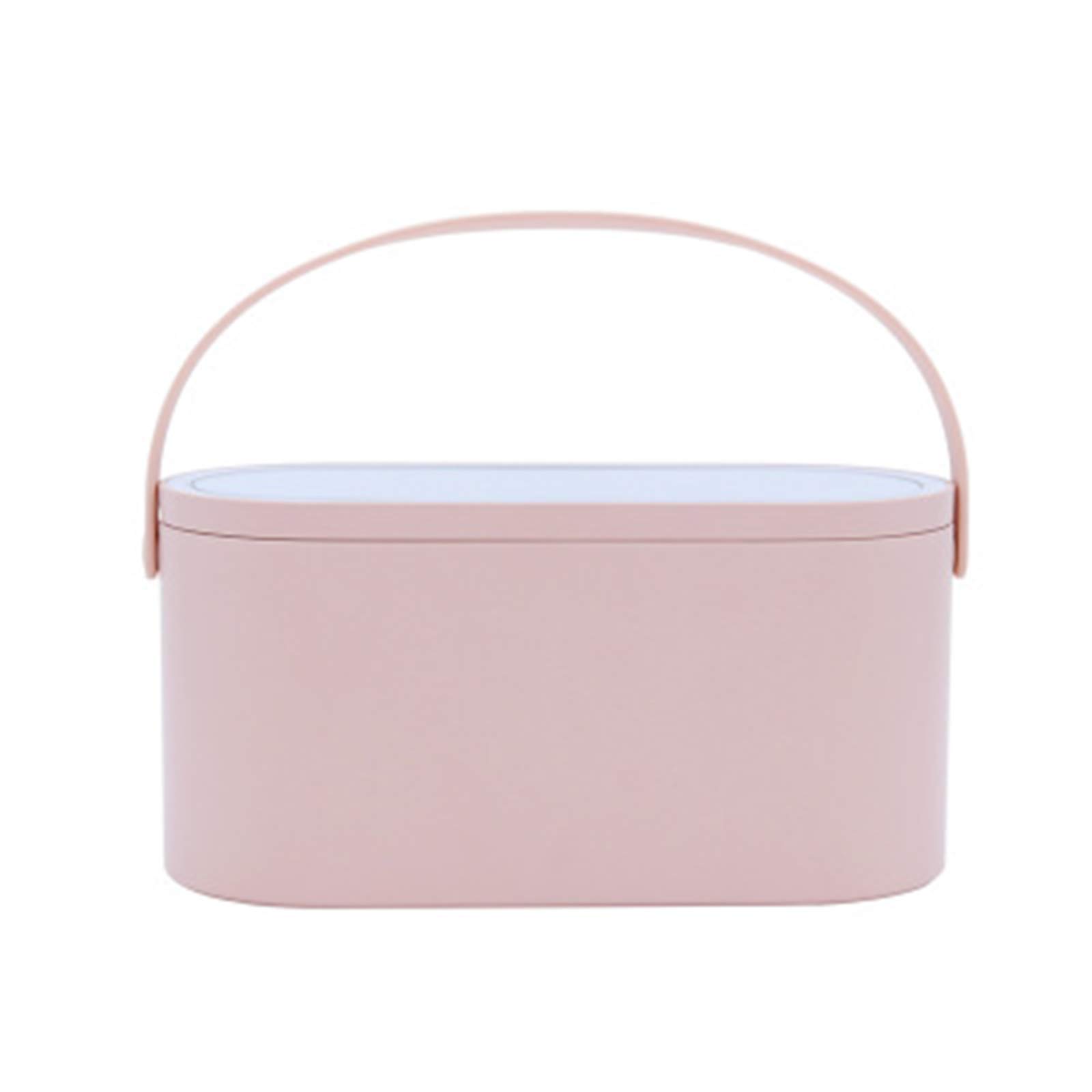 Travel Makeup Case,Makeup box with Touch LED Light Mirror,Rechargeable Battery Cosmetic Storage Box,Portable Cosmetic Box Jewelry Organizer with Handle for Ladies (Pink)