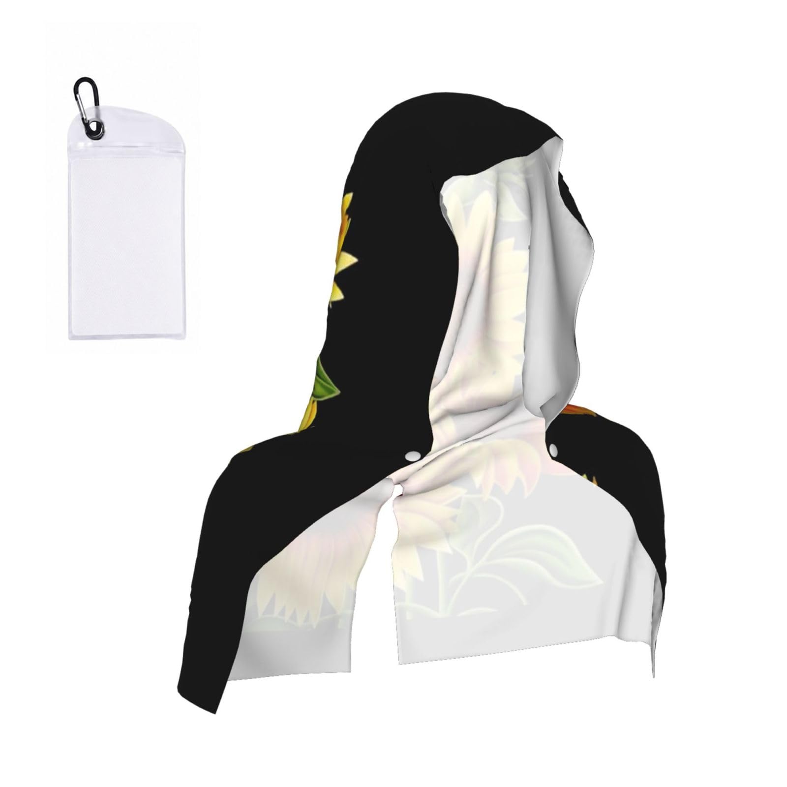 Esnaiuvcd Black Summer Sunflower Print Multifunctional Cooling Hoodie Bandana Portable Sweat Absorbing Design For Beach Workouts Exercise Heat Relief Accessories