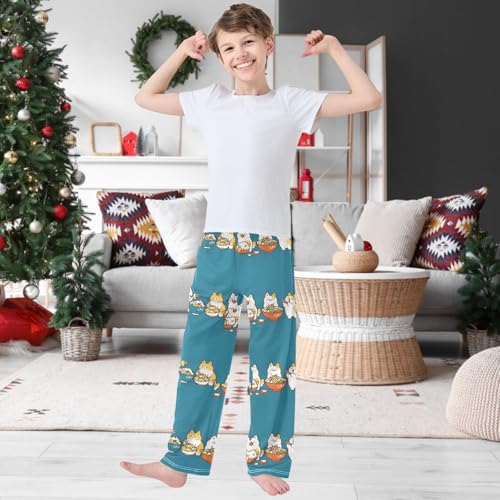 Boy's Pants Cute Cats and Corgi Eat Jogger Pants Elastic Waist Long Bottoms Trousers with Pockets 6-14 Years2