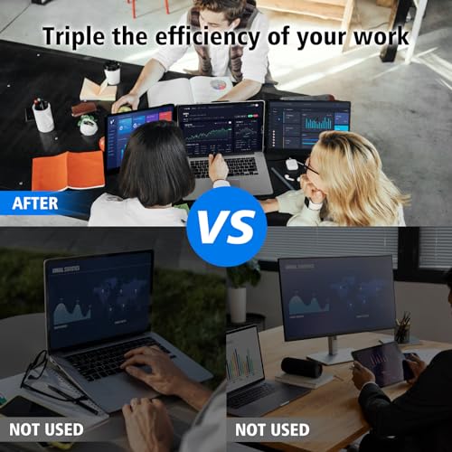 Image of ROYY Laptop Screen Extender Triple Monitor - 14 inch Portable Monitor FHD 1080P Attachment Extra Screen Compatible with Windows Mac Dex Chrome Travel Work Fits 13-17 inch Laptops