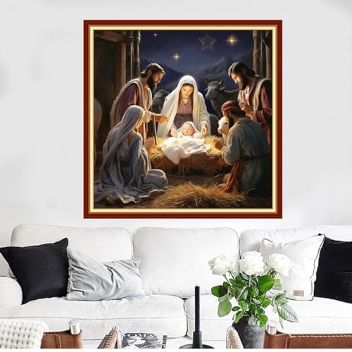 Image of Funxvoot Stamped Cross Stitch Kits Beginners Full Range of Embroidery Kits for Adults 11CT Embroidery Patterns Needlepoint Kits Printed Cross Stitch Kits - (Nativity 18x18 inchs)