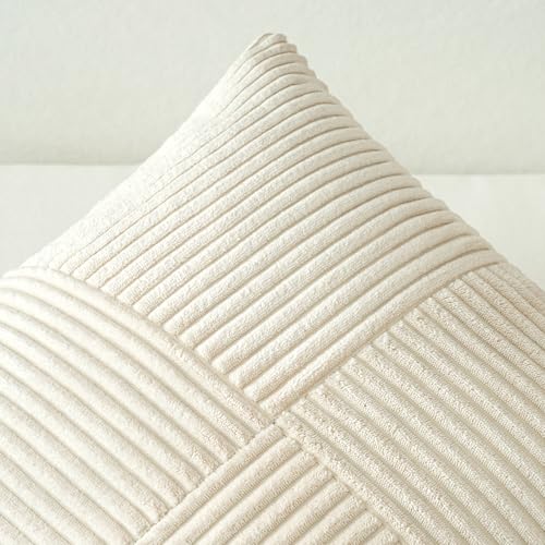 MIULEE Cream Cushion Covers 50 x 50, Pillow Cases 2 pack Corduroy Square Patchwork Sofa Couch Cushions with Hidden Zip,20x20 inch Cushion Cover Boho for Living Room Sofa Bed Home Decoration - Image 5