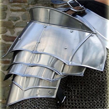 Image of AnNafi Medieval Pouldron Arm Shoulder Set | Viking Crusader Pauldrons Warrior Armor Steel Handmade Shoulder Armour Protector | SCA LARP Knight Metal Shoulder Guard Pair Silver Adult