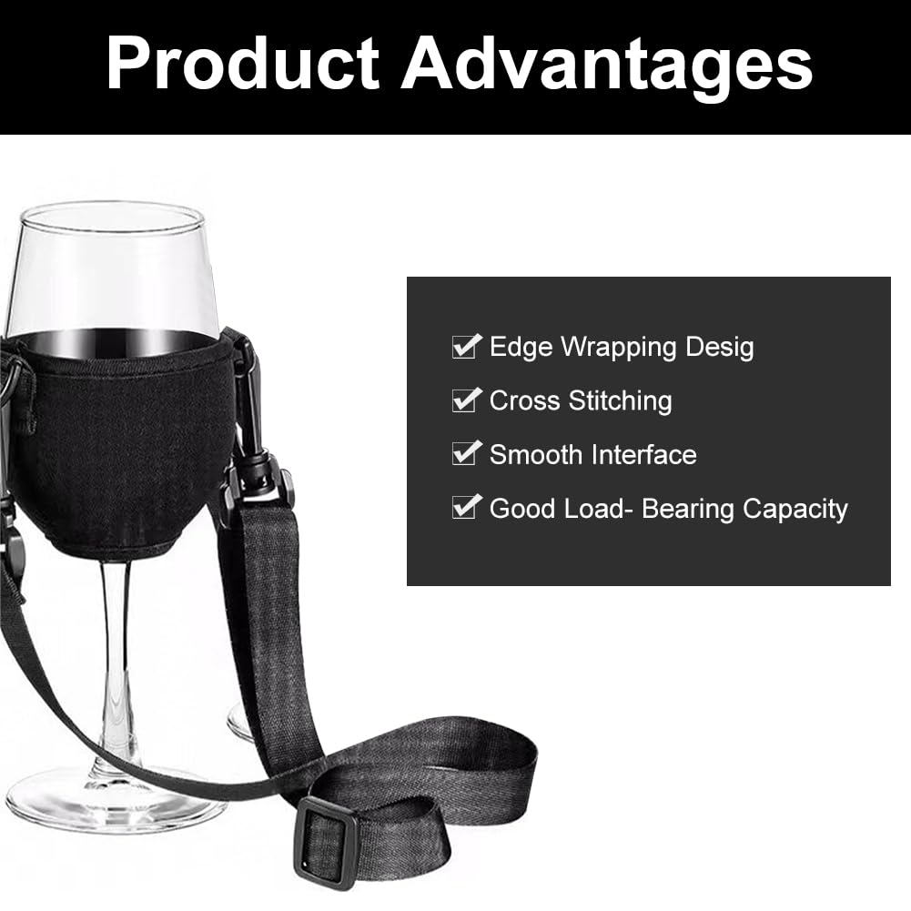 Porte Gobelet Ceinture 4 Porte-Verres à Vin à Porter Au Cou - Lanière Néoprène Pour Fêtes/Mariages (Rose) Support Verre Mains Libres