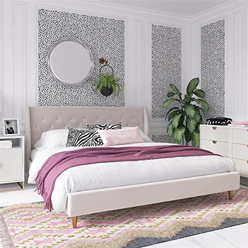 Novogratz Her Majesty Upholstered Bed, King, Ivory Velvet