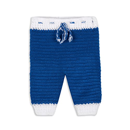 Image of Handmade Knitted Crochet Sweater Pyjama with Cap & Shoes for Boys & Girls for Wedding Birthday Party Photography Baby Showers New Born 0-24 Months (Blue)
