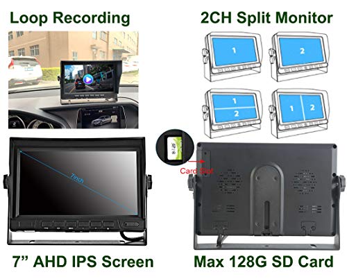 GreenYi-58 Wired AHD Truck Backup Camera Monitoring System, 7 Inch IPS DVR Dual Split Screen Monitor, 2PCS Mini IR Rear View Camera for Trailer Box Truck RV Camper Bus Van Motorhome 5th Wheel