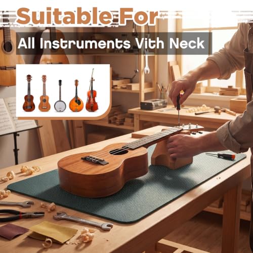 Image of Klyyo 41 In Guitar Mat with Neck Rest, 8mm Extra Thick TPE Non Slip,Green | Dual Height Cradle for Bass Guitar, Repair Bench Pad for String Change Cleaning, Fits Acoustic Electric Ukulele