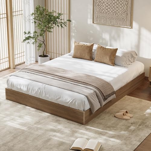 Image of GarveeHome Full Size Bed Frame, Wood Platform Bed, Fluted Bed Frame | Minimalist Bed Base with Low Profile Design, Noise-Free, Easy Assembly, No Box Spring Needed, Walnut