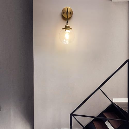 Miniatura 4 de Phansthy Aplique de pared de vidrio vintage, lámpara de pared de alambre colgante para interiores, lámpara de pared de globo de 5.9 pulgadas, cable