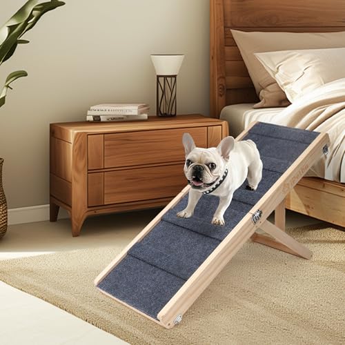 Small Dog Ramps for Couch Dog Ramp for Bed Foldable Portable Pet Ramp Wooden Doggie Car Ramp Adjustable Height 21” Updated Foldable Up to 45 lbs