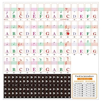 Capa do livro ARTIBETTER de Teclado de Piano Teclado de Piano Colorido Decalques Etiqueta Carta Conjunto de Aprendizagem de Piano Piano Teclado de Piano Kit Decalque Decalques Removíveis para 37/