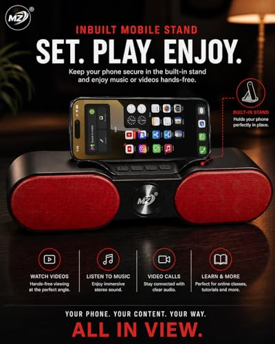 Image of Prime Beat 80W Bluetooth Speaker with Mobile Stand, TWS Pairing, Bluetooth 5.3, 1500mAh Battery, Loud Bass & Clear Sound, USB /TF /FM Support - Wireless Speaker for TV, Laptop, Tablet & Mobile (RED)