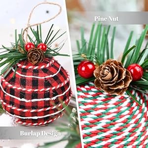 Rustic christmas ornaments for tree decorations farmhouse burlap xmas balls ornaments for holiday decor buffalo plaid shatterproof foam christmas bulbs 80mm 315 inch  urban country home decor