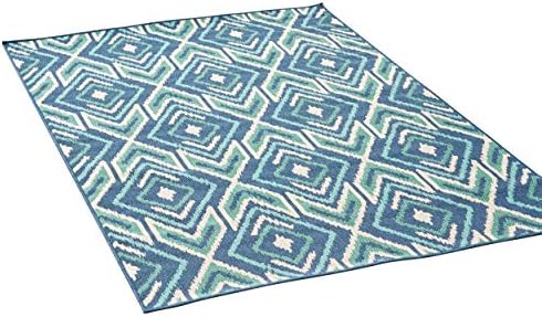 Christopher Knight Home Heather Outdoor Geometric 5 x 8 Area Rug, Navy/Green