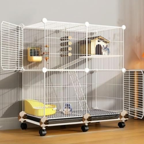 Emidor ハムスターケージ ハムスターハウス 小動物ケージ ユニバーサルホイール付き 大型金属製 成体ラット、フェレット、チンチラ、モルモットに最適 組み立て済み 小動物飼育ハウス (ホワイト,2列2段長さ*幅*高さ74*37*82 cm)