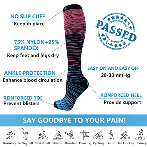 Image of bropite Compression Socks for Women &Men Circulation-Support Knee High Socks 20-30 mmhg-Best for Running,Medical,Nurse,Travel, 06 -Assorted 03, Small-Medium