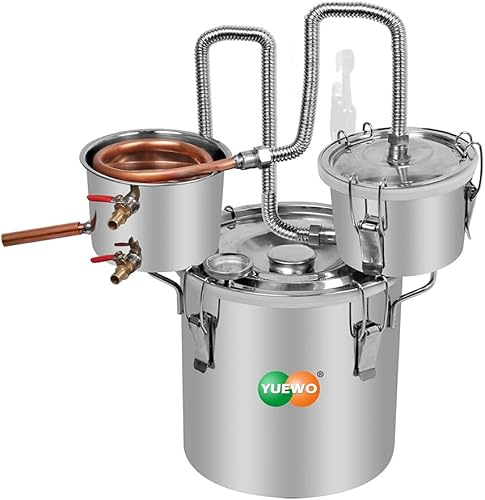 YUEWO Moonshine Todavía 3 macetas Destilador de alcohol Tubo de cobre Kit de elaboración de bebidas alcohólicas para bricolaje Whisky vino Brandy