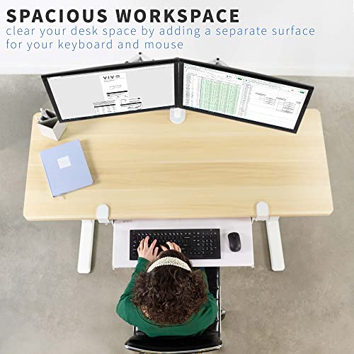 Image of VIVO Large Clamp-on Computer Keyboard and Mouse Under Desk Slider Tray, 27 x 11 inch Pull Out Platform Drawer, White, MOUNT-KB05W | Keyboard Tray for Typing, Slide Out Platform, Extra Sturdy C-Clamp Mount System, Computer Drawer, White Frame