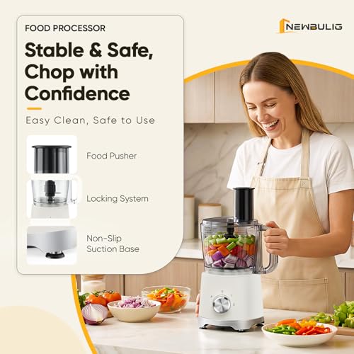 Image of NEWBULIG 10.5 Cups Food Processor, Versatile Food processors with 5 Blades, 600W Powerful Meat Grinder for Slicing, Shredding, Chopping, Kneading, Dishwasher Safe, for Meat, Vegetables, Fruit, Dough