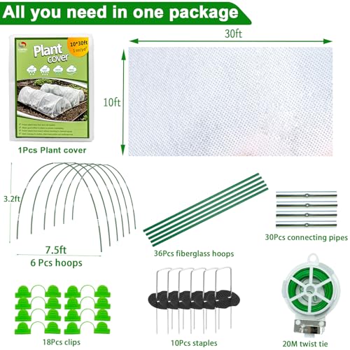 Plant Covers Freeze Protection Kit, 10 x 30Ft Frost Cloth and 6Pcs Fiberglass Garden Hoops 1oz/yd² Floating Row Cover with Greenhouse Hoops Frost Blanket for Winter Garden Covers for Raised Beds by SUNPRO - Image 3