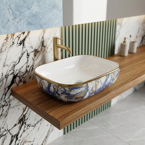 Image of Luxurious Golden Table Top for Bathroom /Ceramic Bathroom Wash Basin /Countertop Wash Basin /Vessel Sink (13x18 Inch)