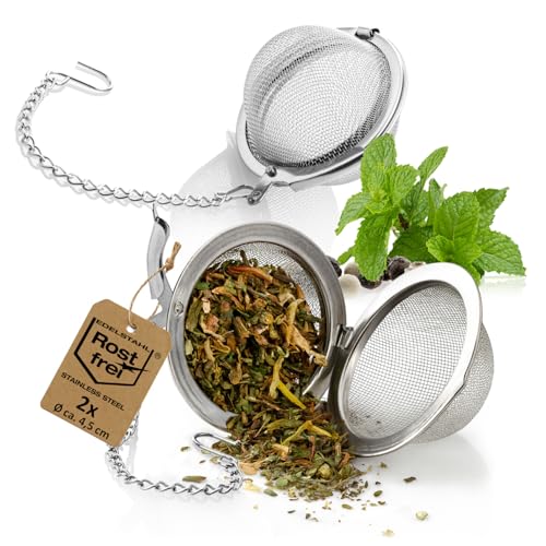 Robin Goods® 2x Edelstahl-Teesieb - Tee-Ei in Kugelform mit Kette Ø 4,5 cm - leicht zu reinigendes...
