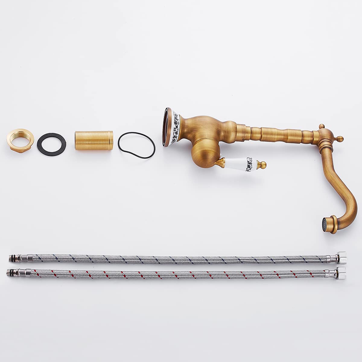Grifo mezclador Foppla, grifo de cocina monomando de cerámica para fregadero de cocina giratorio 360°, grifo retro de baño para cocina o baño (antiguo)