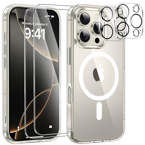 YisrLery Magnetisch für iPhone 16 Pro Max Hülle für Mag Safe mit 2 Stück Kameraschutz und 2 Stück Schutzfolie, PC Rückse...
