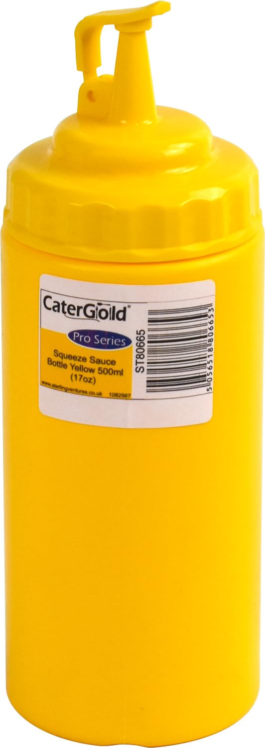 Sterling Ventures Yellow Plastic Squeezable Sauce Dispenser Coloured Squeeze Bottle 500Ml (Yellow)