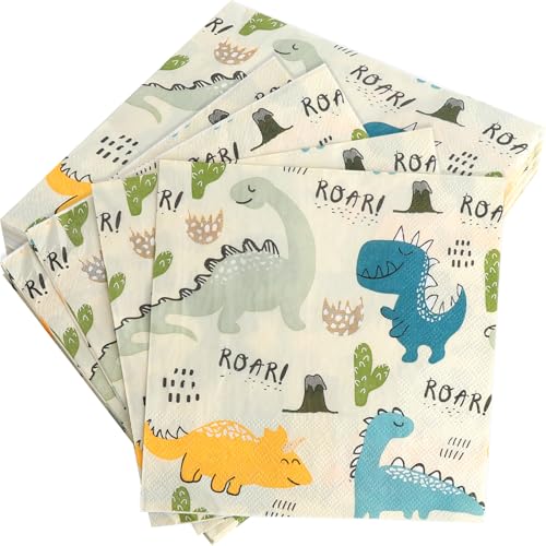 KQDRAVINE 40 Pièces Serviettes Dino Anniversaire, Serviettes en Papier Motif Dinosaure, 33 x 33 cm...
