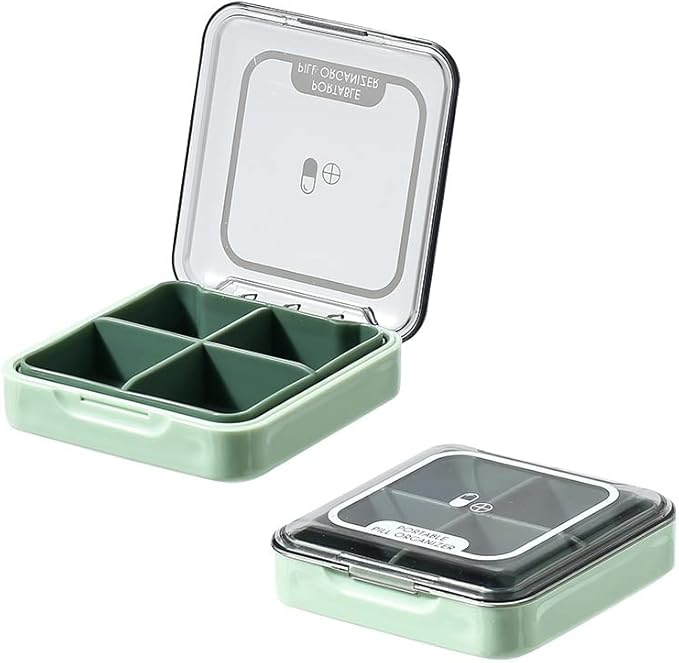 Small Pill Box, BPA Free Pill Case with 4 Large