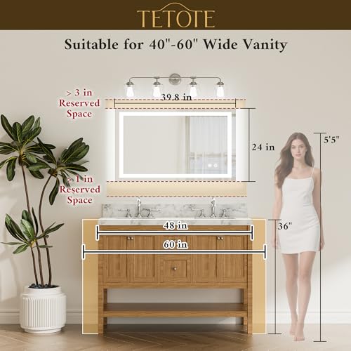 TETOTE LED Bathroom Mirror with Lights 40 x 24 Brighter Light up Mirror for Bathroom Vanity, Front and Backlit 3-Color Dimmable Illuminated Antifog Mirror Wall Mounted, Waterproof, Tempered Glass - Image 6
