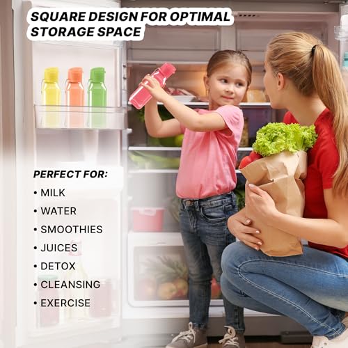 Bulk Set of 16 Multicolor 10oz Water Bottles for Kids and Adults - Leak Proof With Carry Strap - Square Reusable for Juice, Drinks - BPA-Free Dishwasher-Safe - Image 3