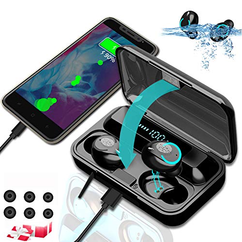 Auriculares Bluetooth 5.0 Auriculares Inalámbricos IPX7 Impermeable Auriculares Bluetooth Deportivos Inalambricos con Microfono Estéreo Wireless Earbuds Caja de Carga Portátil para iPhone y Android