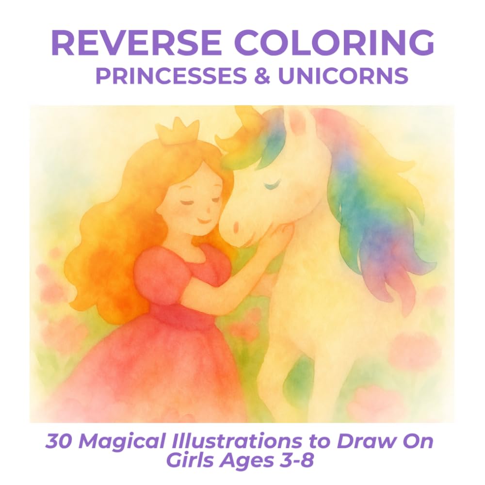 Reverse Coloring Princesses & Unicorns: 30 Magical Illustrations to Draw On Girls Ages 3-8