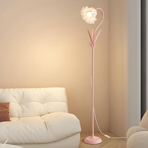 Miniatura 4 de RUNNUP Lámpara de pie moderna, lámpara alta con forma de flor de 1 luz con pantalla acrílica, lámpara alta para sala de estar, dormitorio,