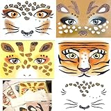 4 piezas Tatouages de Visage Léopard, Deer, Giraffe, Tiger Autocollant Face Art, Animaux Autocollant Tatouage de Visage pour Adultes Enfants Pour Soirée à Thème, Carnaval