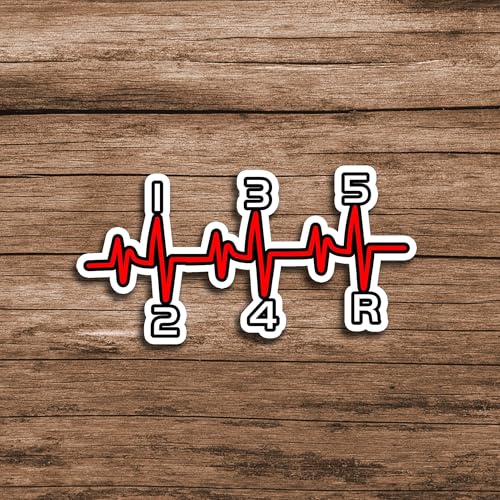 Image of Manual Gear Shift Heartbeat Sticker 5 Inch Waterproof Vinyl 1 3 5 2 4 R Car Enthusiast Decal for Laptop Water Bottle Phone Notebook Gearhead Gift
