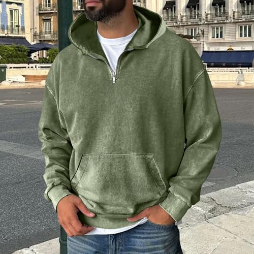 Quarter Zip Up Hoodie Men Basic Fit Fleece Lined Hooded Sweatshirts Baggy Long Sleeve Classic Fall Winter Clothes2