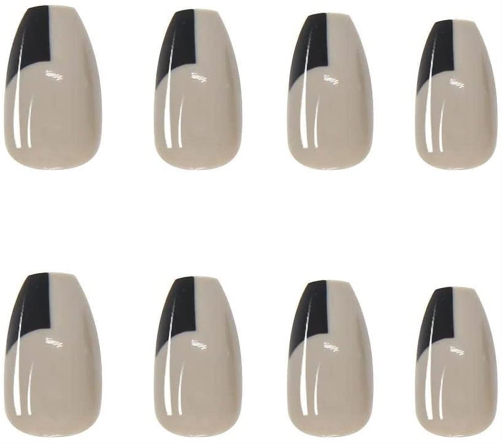 48 pezzi (confezione da 2) nude stampa su unghie finte lunghezza media blocco nero francese punte per unghie finte ballerina lunga stampa sulle unghie per le donne ragazze nail art
