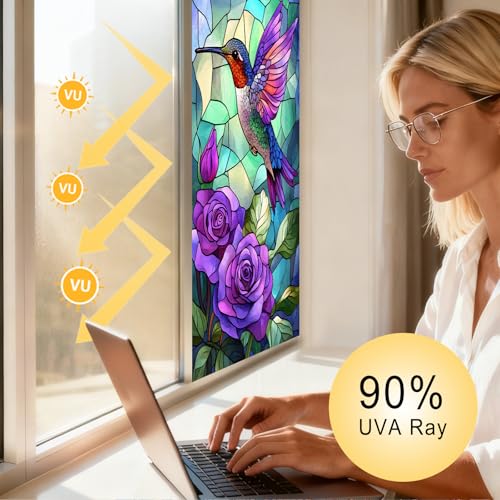 Image of Nuxovilar Hummingbird Rose Glass Pattern Window Film 17.7x39.4 in PVC
