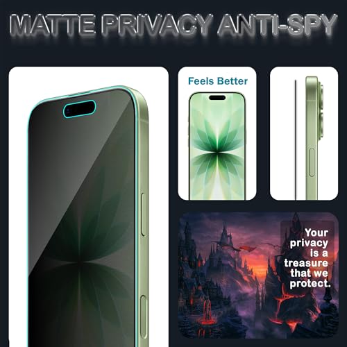 Image of ArmourPro Matte Privacy Tempered Glass for iPhone 17 / iPhone 16 Pro - Anti Spy Anti Glare Screen Protector, 9H Scratch Resistant, Smooth Touch, Full Coverage