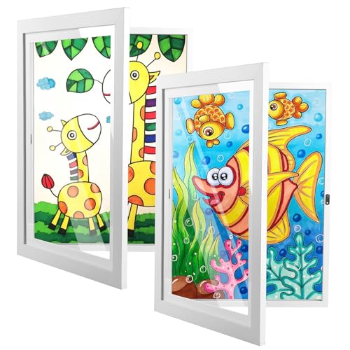 Kids Artwork Display Frames Kids Art Frame Front Opening A4 Childrens Picture Frames Changeable Holds 150 Pictures Kids Room Decor Art Display Frame for Wall Bedroom(A4 White 2PCS 24x33cm)