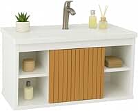Conjunto Gabinete Cuba E Espelheira Para Banheiro Completo Com Nichos Porta Espelho (Branco/Ripado)