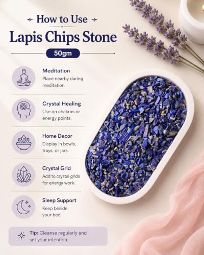 Image of Healing Crystal Chips for Vastu Natural Lapis Lazuli Chips Stone 50 Gm Lapis Lazuli Crystal Stone Chips Dust Raw Rough Stone For Reiki Healing Meditation