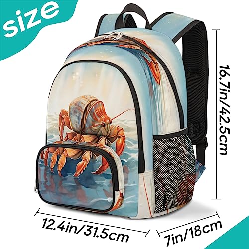 Elementary School Bags for Teens, Cute Ocean Crab Kids Backpacks Hermit Crabs Lightweight Bookbags Waterproof Sturdy Schoolbag Daypack for Girls Boys2