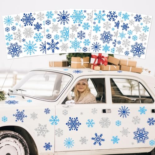 JarThenaAMCS 6Pcs Winter Snowflake Car Decals Blue-White Christmas Snowflake Vinyl
