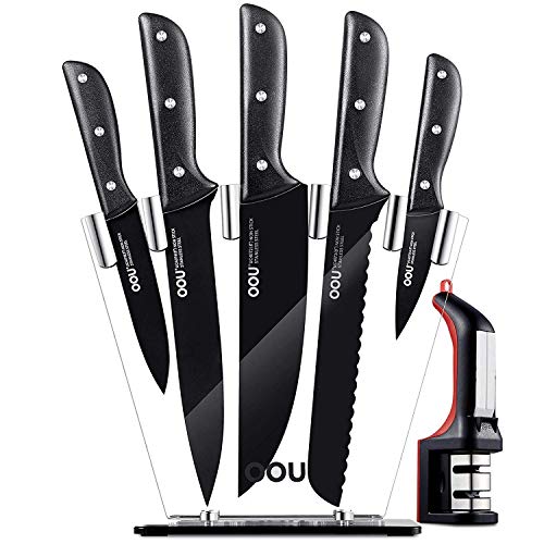 OOU 7pcs Kitchen Knife Set, High Carbon Stainless Steel Kitchen Knives for Kitchen