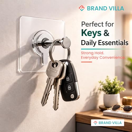 Image of BRAND VILLA Photo Frame Hooks for Wall Without Drilling, Heavy Duty Self Adhesive Wall Hooks Nail Free Strong Stainless Steel Transparent Hanging Hook for Frames & Home Decor (Pack of 30)